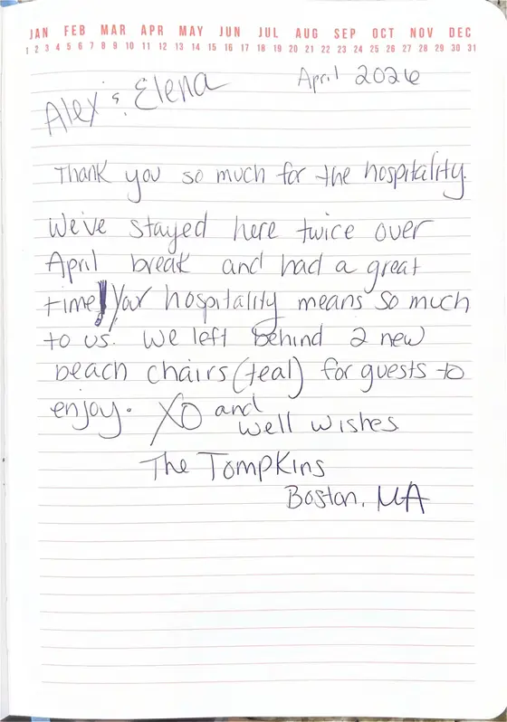 Handwritten guest book page from The Tompkins