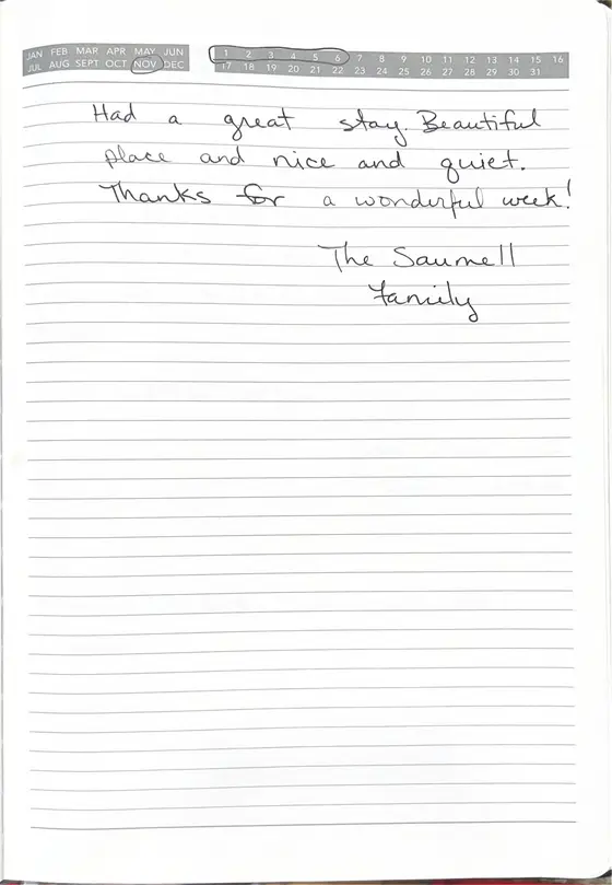Handwritten guest book page from The Saumell Family